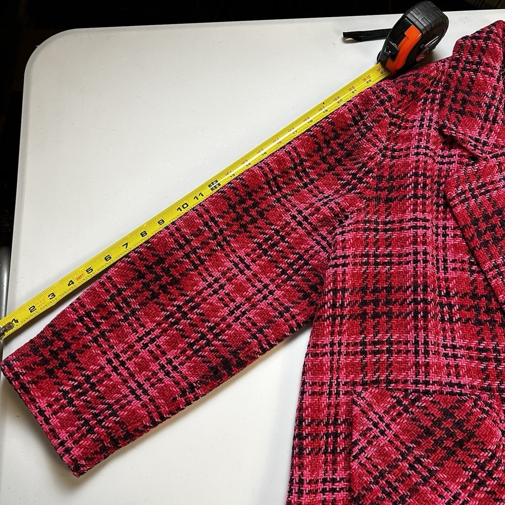 J. Jill Chenille Plaid Blazer Jacket Cherry Multi Pink Open Front NWOT Large - Picture 5 of 10
